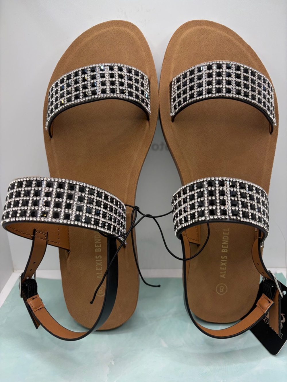 Alexis Bendel Black and Clear Rhinestone Embellished Sandals